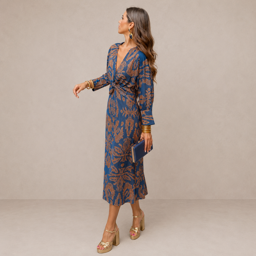 Kristen | V-Neck Tie-Waist Midi Dress for Women