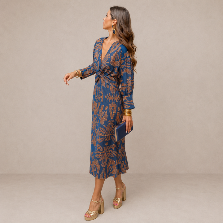 Kristen | V-Neck Tie-Waist Midi Dress for Women