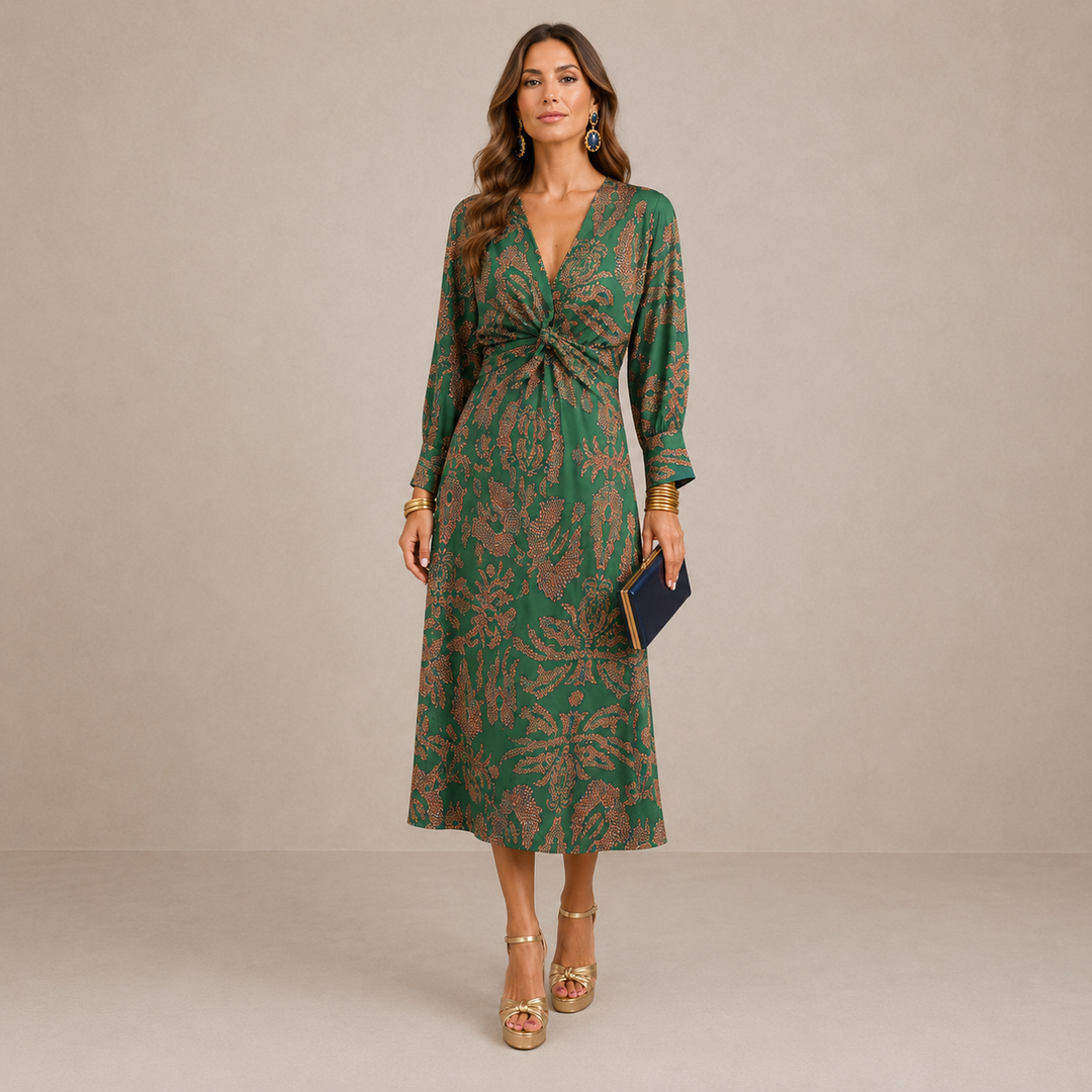 Kristen | V-Neck Tie-Waist Midi Dress for Women