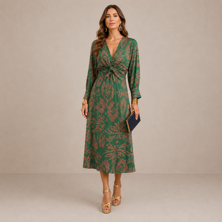 Kristen | V-Neck Tie-Waist Midi Dress for Women