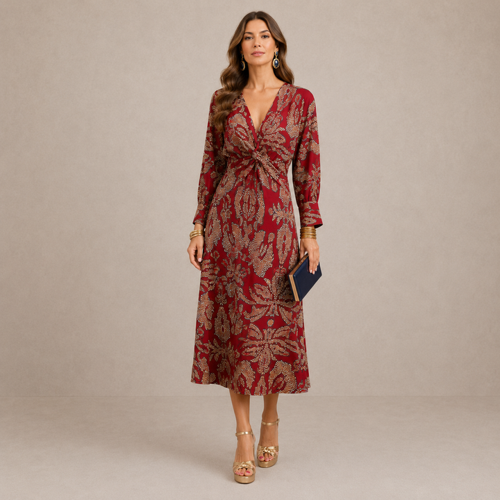 Kristen | V-Neck Tie-Waist Midi Dress for Women