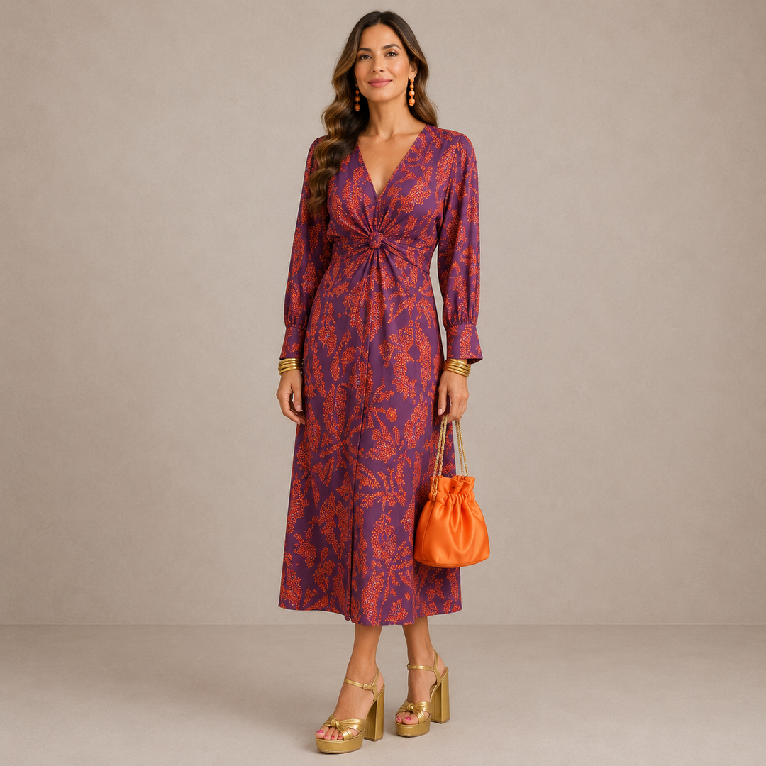 Kristen | V-Neck Tie-Waist Midi Dress for Women
