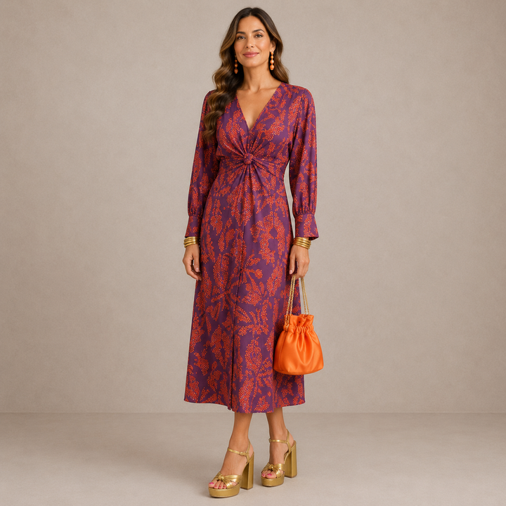 Kristen | V-Neck Tie-Waist Midi Dress for Women