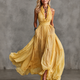 Delphine | Backless Pleated Ruffle-Trim Maxi Dress