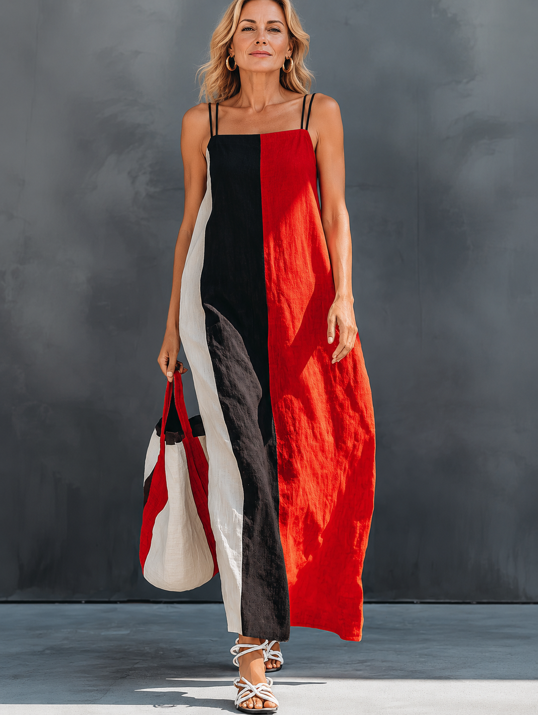 Color-block linen-blend maxi dress by Bennett and Lowe featuring a flowing silhouette and vibrant color panels.