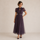 Brooke | Pleated Puff-Sleeve Midi Dress for Women