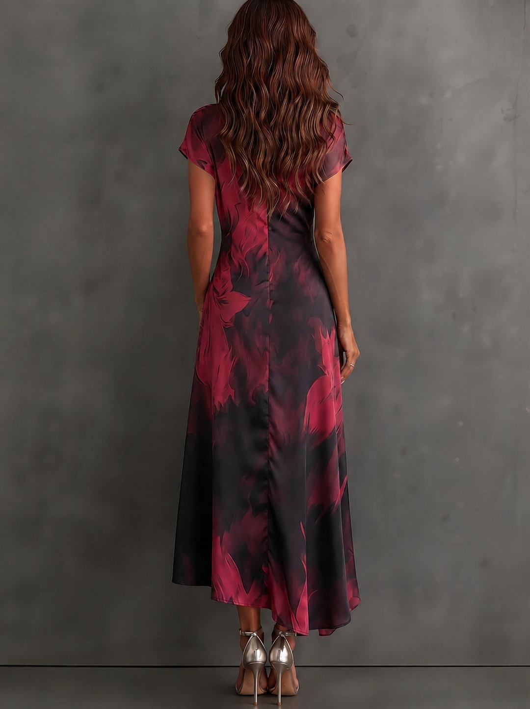 Beatrice Bordeaux abstract print midi wrap dress by Bennett & Lowe, featuring a stylish midi length and elegant wrap design.