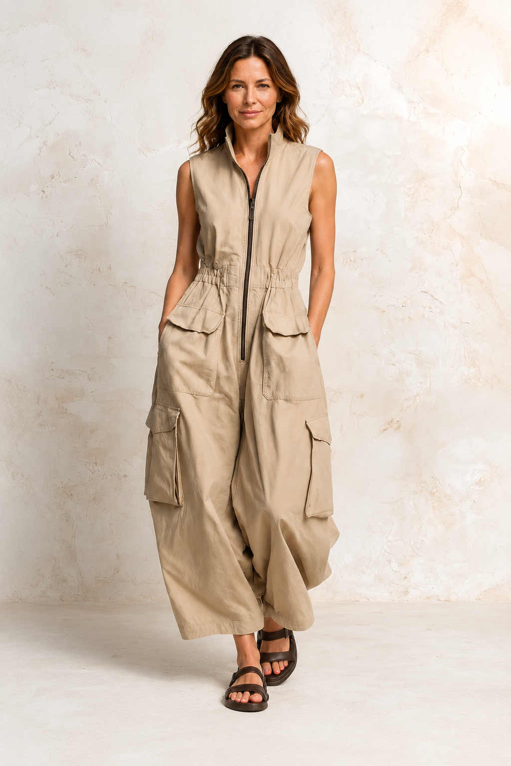 Ursula utility cargo jumpsuit by Bennett and Lowe featuring multiple pockets, adjustable waist, and durable fabric.