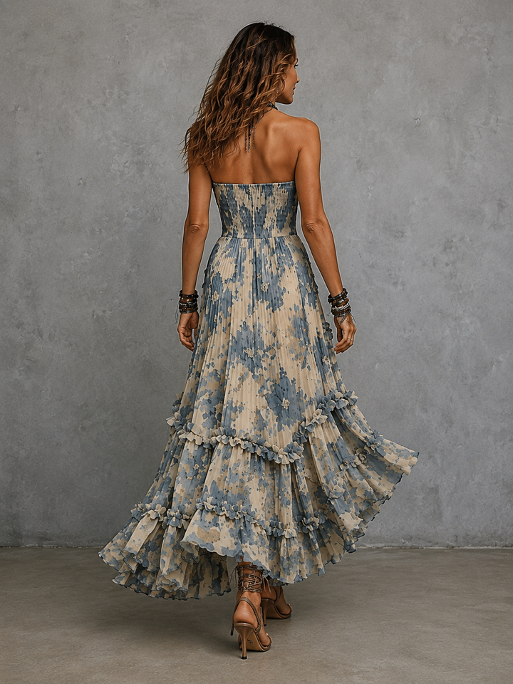 Rosalind strapless 3D floral maxi dress by Bennett and Lowe, featuring a flowing silhouette and vibrant floral details.