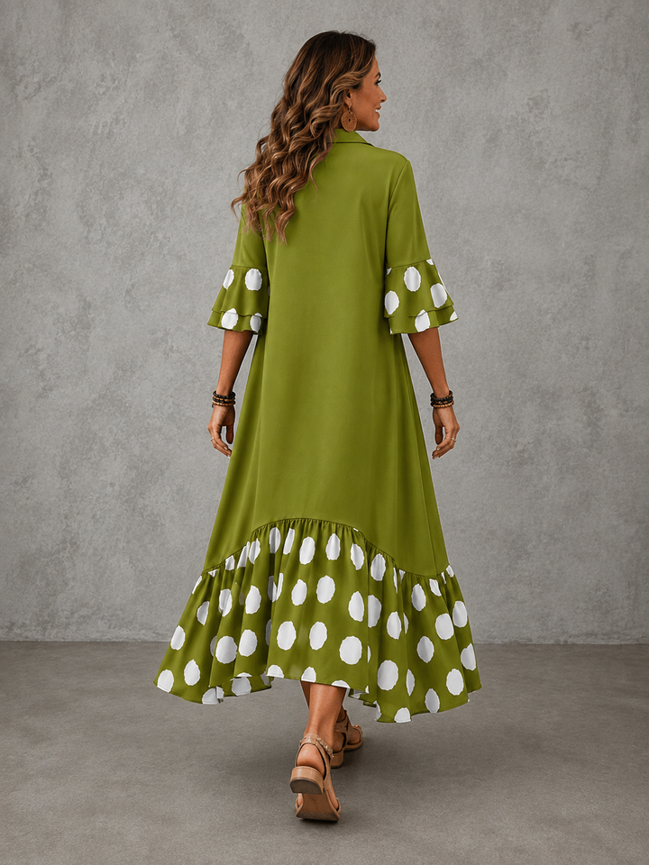 Beatrice polka dot lapel dress by Bennett and Lowe, stylish dress featuring a classic polka dot pattern and lapel detail.