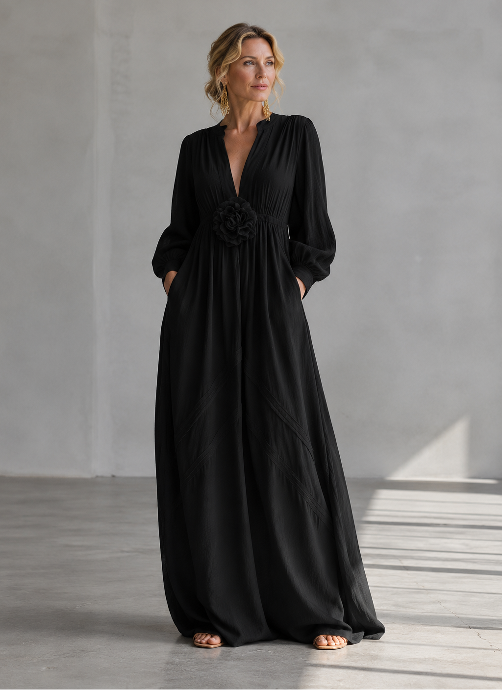 Marielle 3D floral high-waist maxi dress by Bennett and Lowe, featuring a flowing silhouette and intricate floral details.