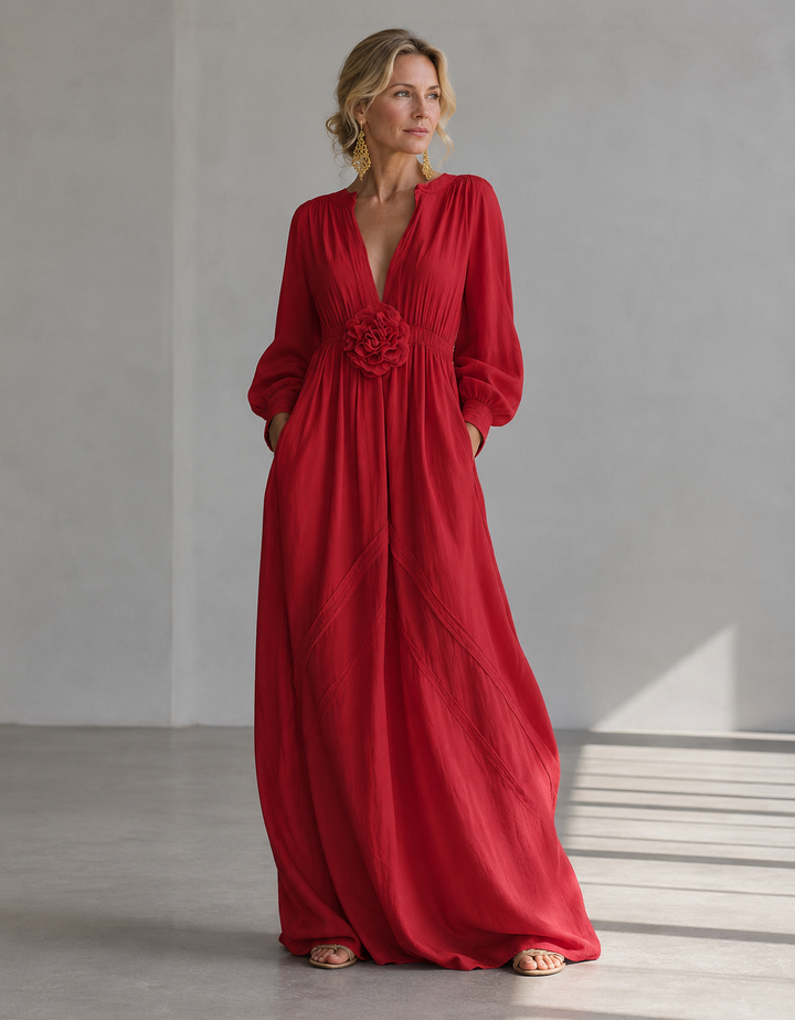Marielle 3D floral high-waist maxi dress by Bennett and Lowe, featuring a flowing silhouette with intricate floral details.