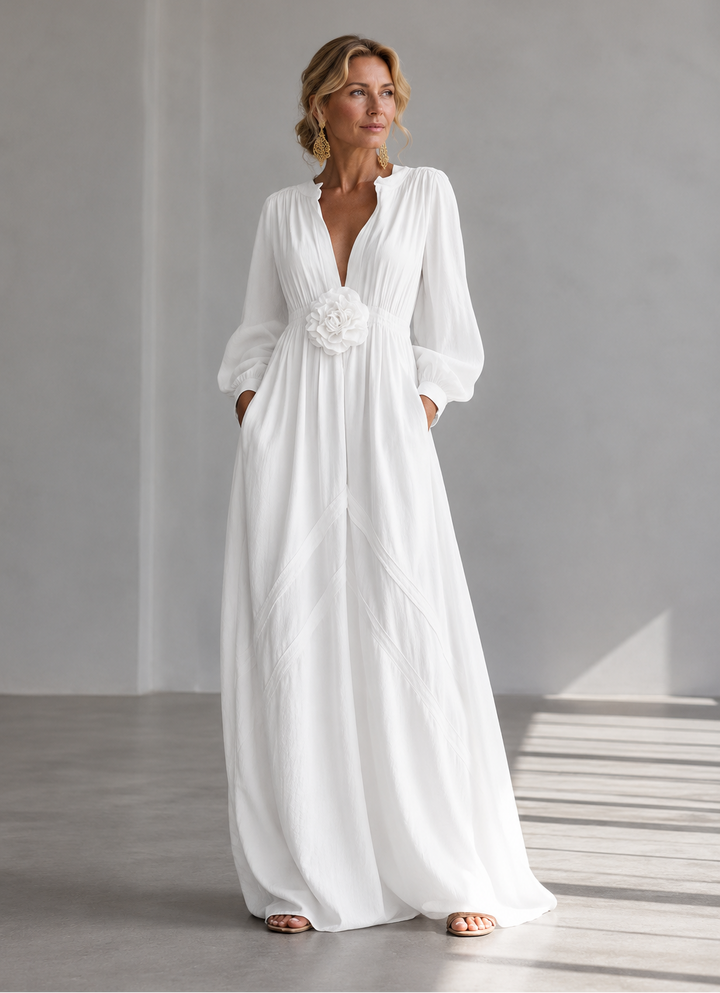 Marielle 3D floral high-waist maxi dress by Bennett and Lowe, featuring a flowing silhouette and vibrant floral pattern.