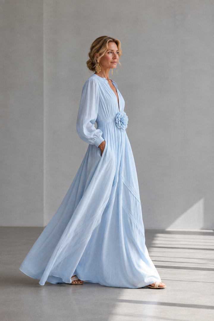 Marielle 3D floral high-waist maxi dress by Bennett and Lowe, featuring a flowing silhouette and intricate floral details.