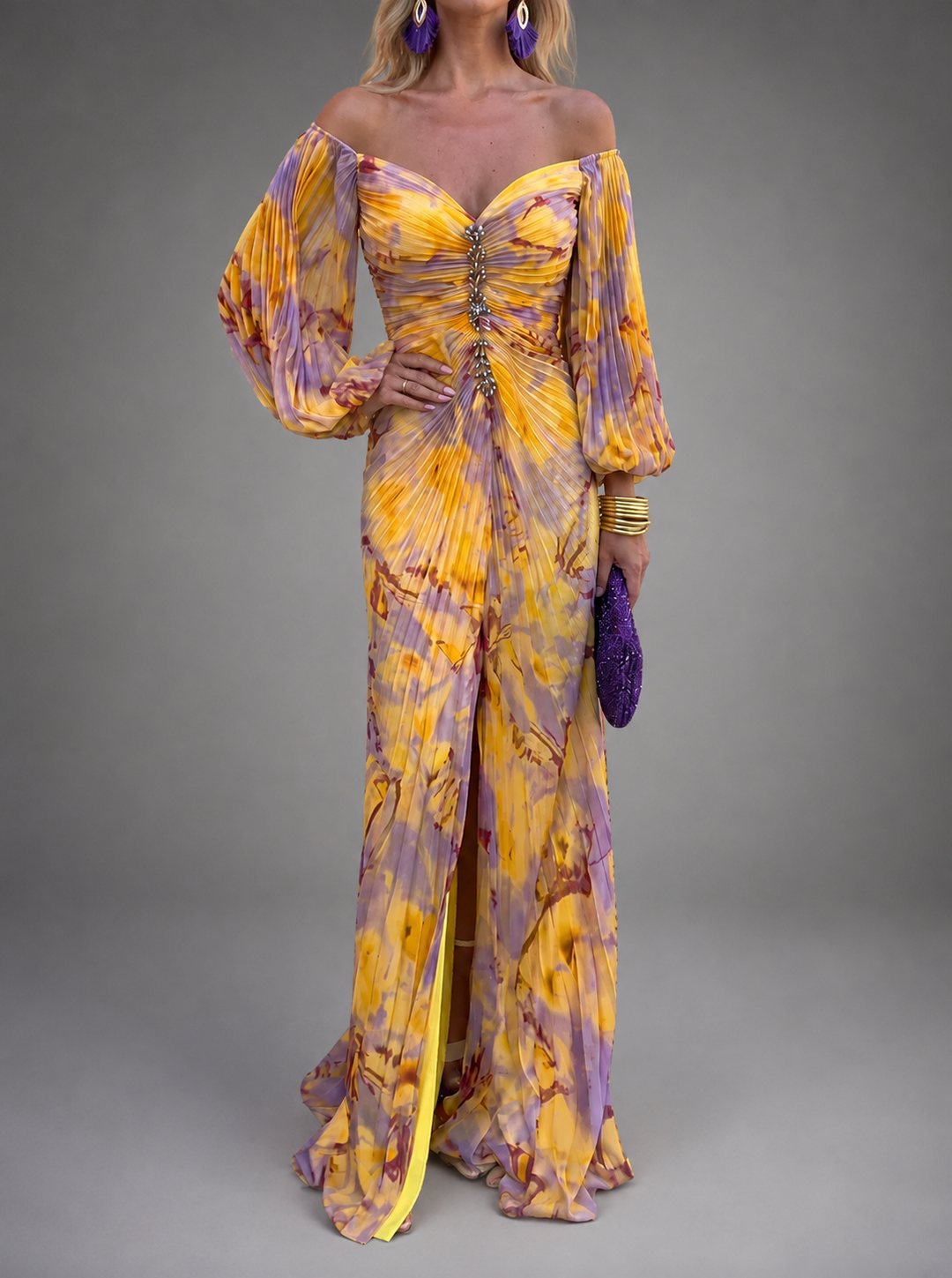 Greta floral deep-V maxi dress for women by Bennett and Lowe, featuring a flowing silhouette and vibrant floral pattern.