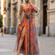 Danyzhel | Draped Watercolor Print Maxi Dress