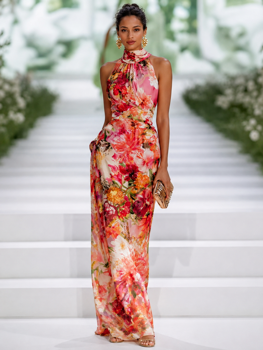 Bennett & Lowe Scarlessa halter chiffon maxi dress flowing in a soft, elegant style suitable for formal occasions.
