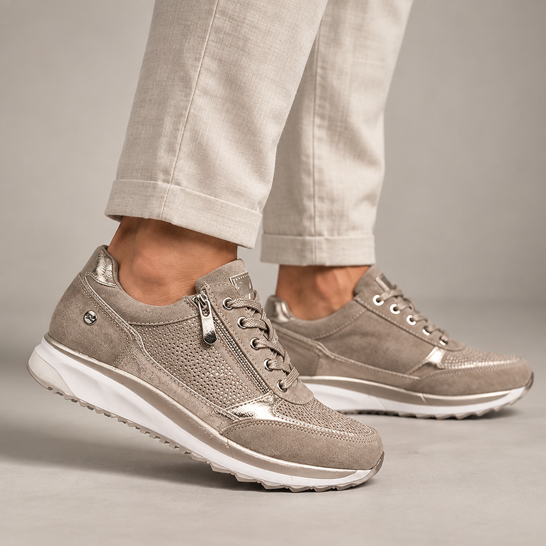 Bennett and Lowe Calliope side-zip sparkle lace-up sneaker in a stylish low-top design