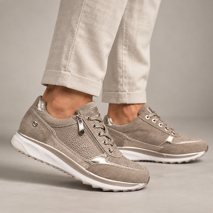 Bennett and Lowe Calliope side-zip sparkle lace-up sneaker in a stylish low-top design