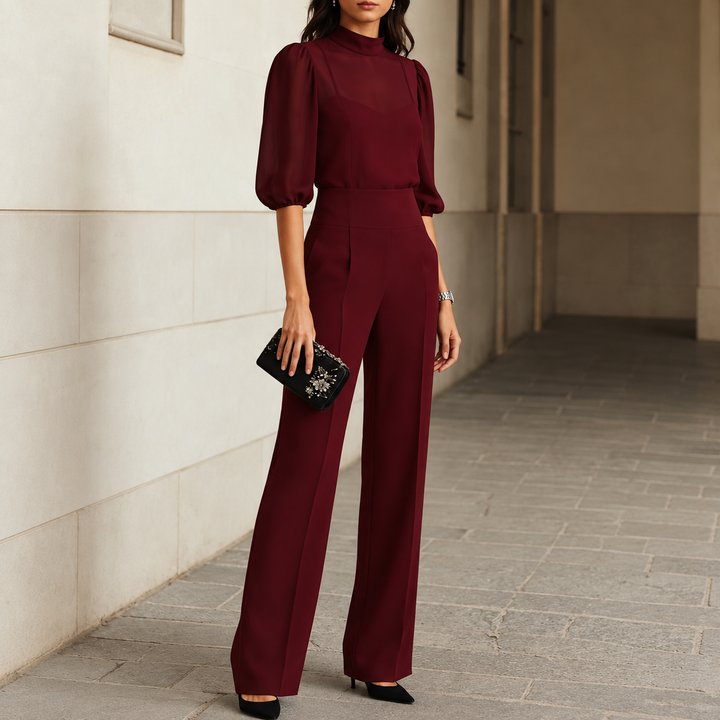 Clarissa | Printed Short-Sleeve Wide-Leg Three-Piece Set for Women