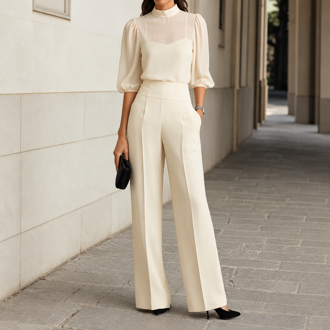 Clarissa | Printed Short-Sleeve Wide-Leg Three-Piece Set for Women