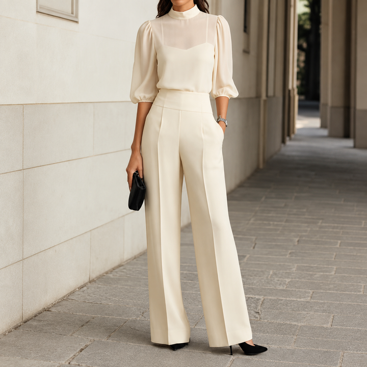 Clarissa | Printed Short-Sleeve Wide-Leg Three-Piece Set for Women