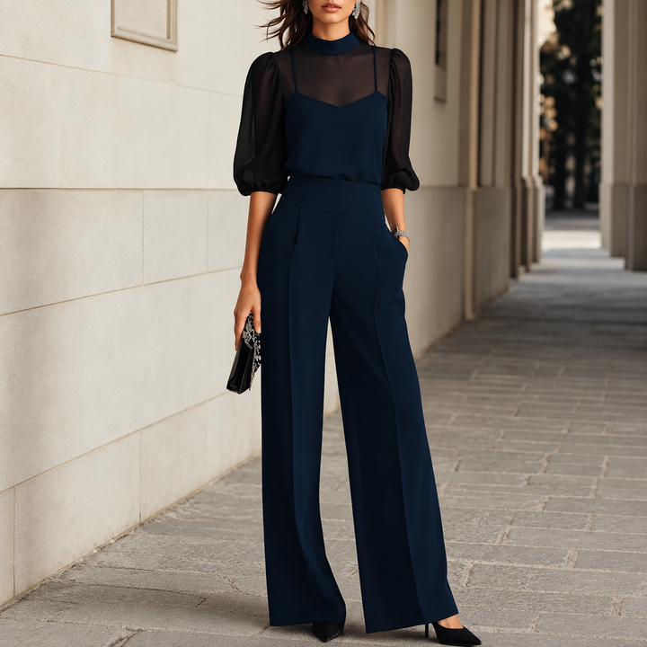 Clarissa | Printed Short-Sleeve Wide-Leg Three-Piece Set for Women