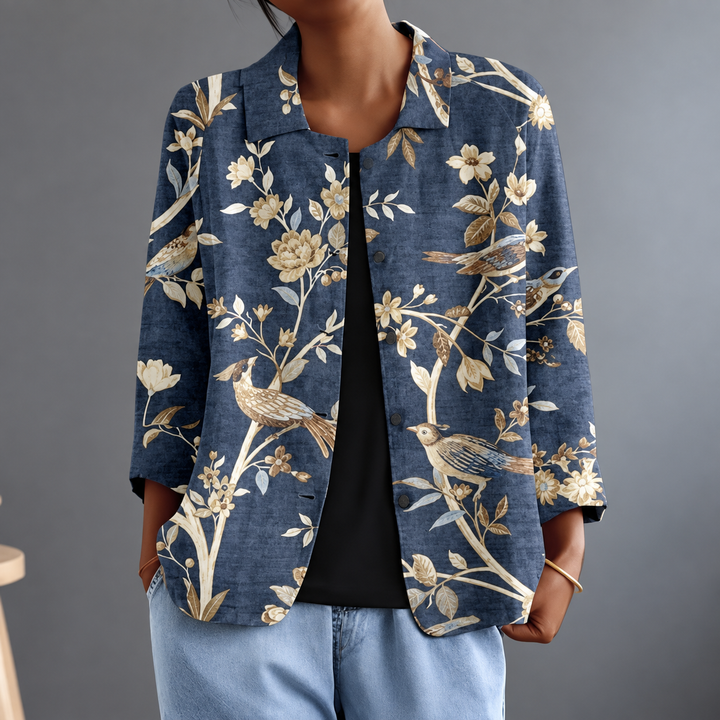 Persephone | Floral Print Button-Front Long-Sleeve Blouse