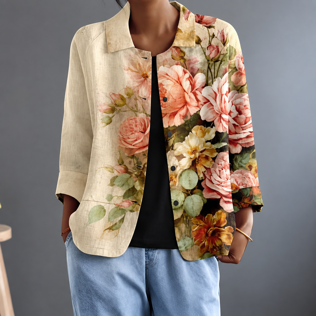 Persephone | Floral Print Button-Front Long-Sleeve Blouse