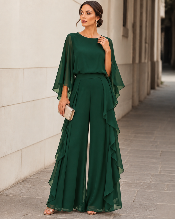 Lenorah | Cape-Sleeve Top and Ruffled Skirt Two-Piece Set