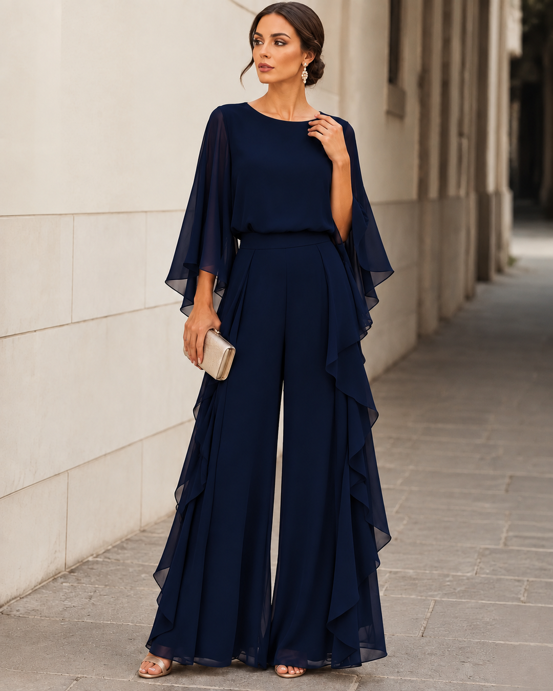 Lenorah | Cape-Sleeve Top and Ruffled Skirt Two-Piece Set