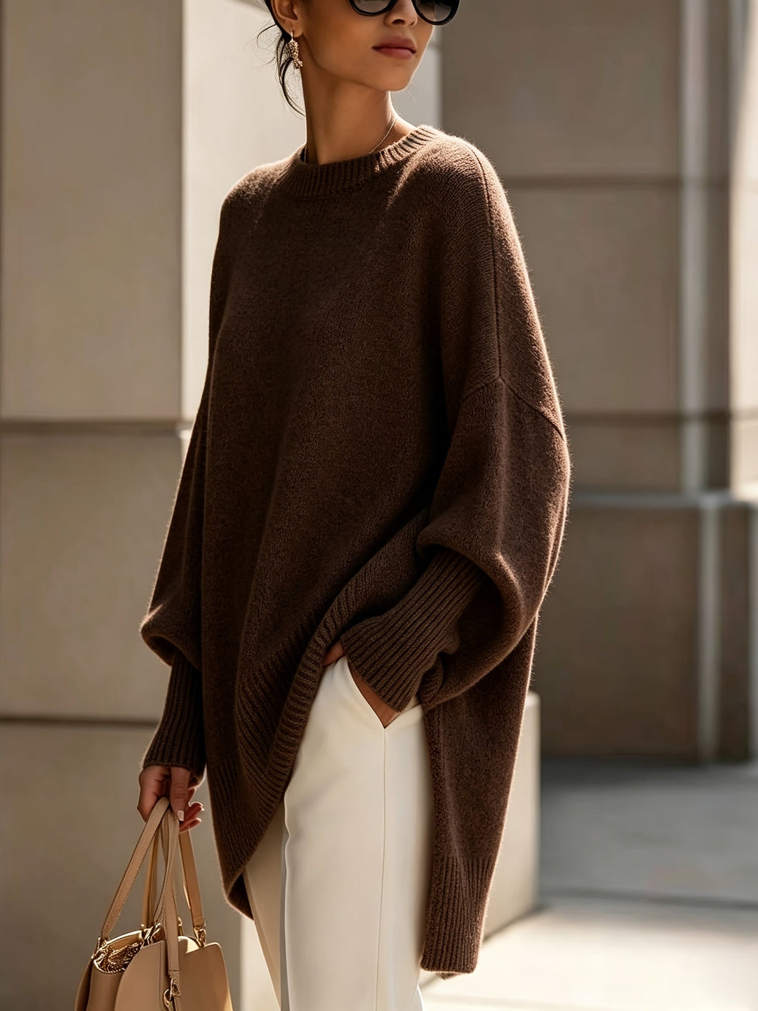 Bennett and Lowe Sorrel oversized batwing crew sweater in coffee brown