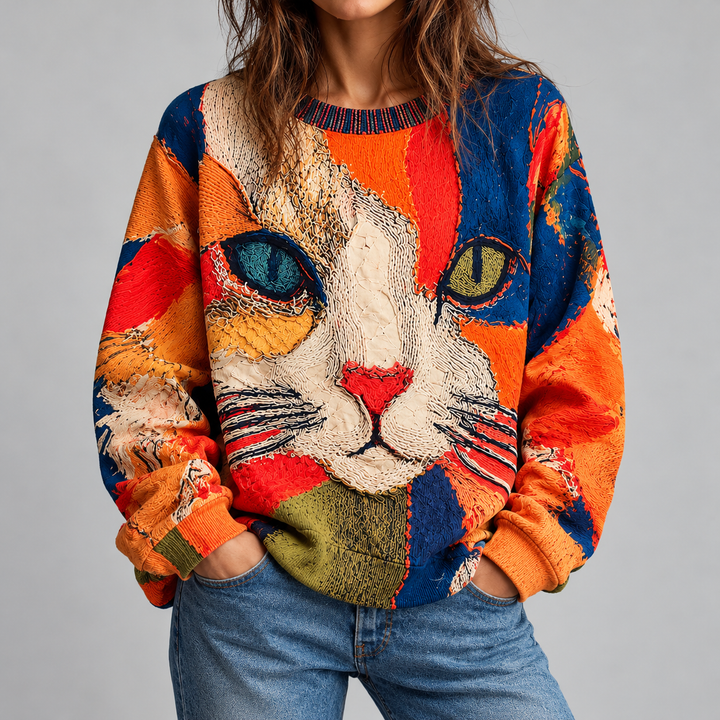 Zaira | Artistic Cat Print Top