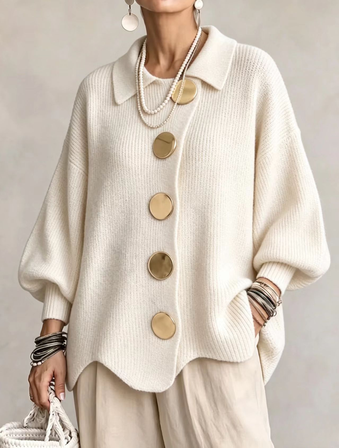 Isadora oversized collared cardigan for women by Bennett and Lowe, featuring a cozy knit fabric and relaxed fit.