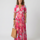 Ione | Short Sleeve V Neck Floral Midi Dress