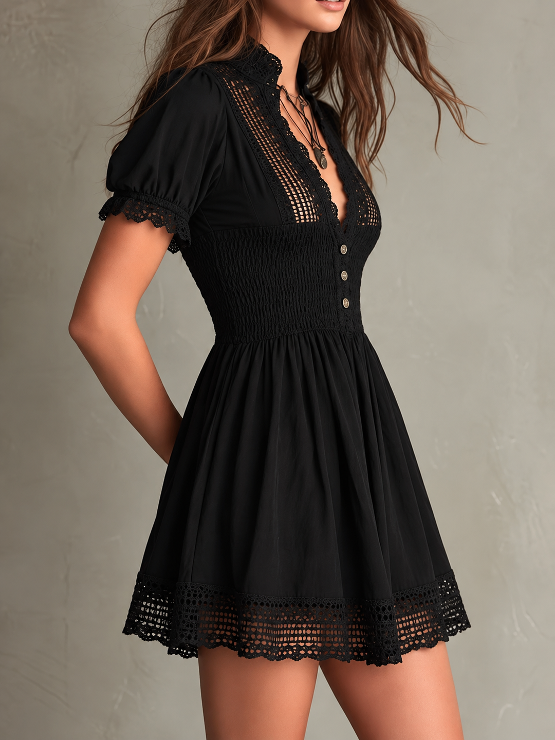 Adele | Smocked Lace-Trim Mini Dress for Women