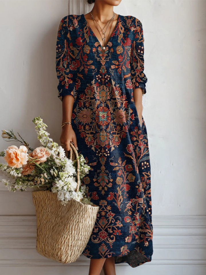 Emma wearing the Alessia™ Bennett and Lowe boho linen dress with chest pocket, featuring a relaxed, stylish everyday comfort dress design.