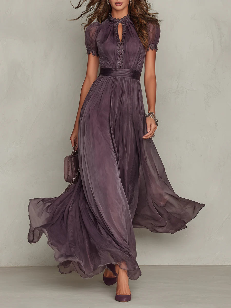 Brooke | Pleated Puff-Sleeve Midi Dress for Women