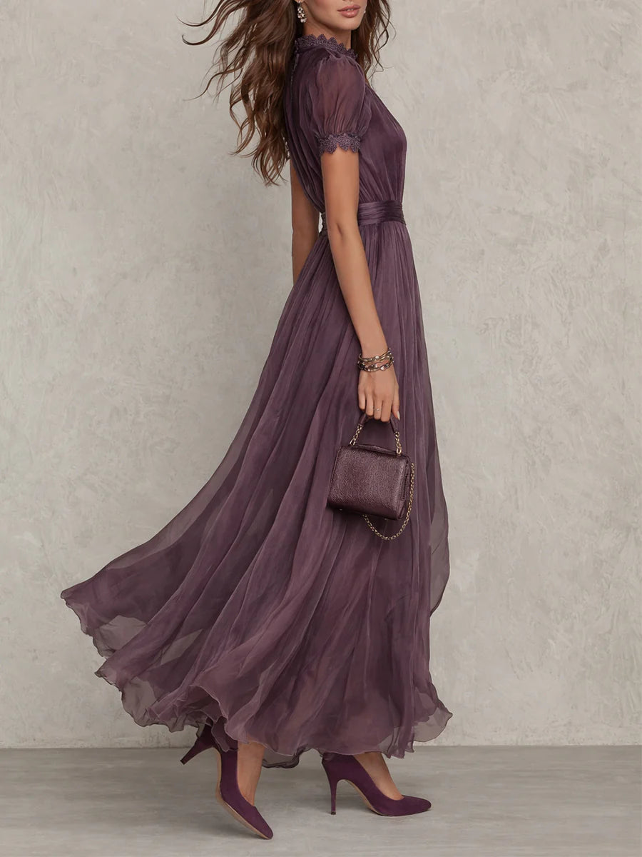 Brooke | Pleated Puff-Sleeve Midi Dress for Women