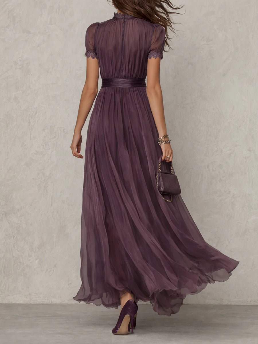Brooke | Pleated Puff-Sleeve Midi Dress for Women