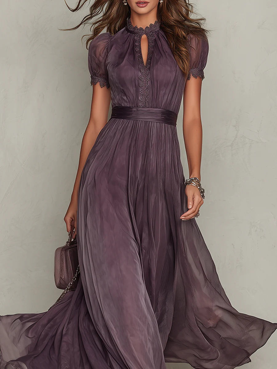 Brooke | Pleated Puff-Sleeve Midi Dress for Women