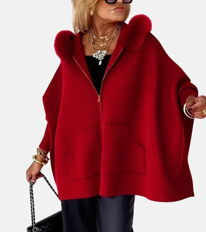 Bennett and Lowe Annabelle faux-fur collar button-front women's jacket, shown in black with plush fur collar and stylish design.