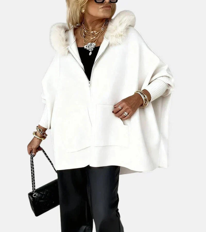 Bennett and Lowe Annabelle faux-fur collar button-front women's jacket displayed on a hanger.