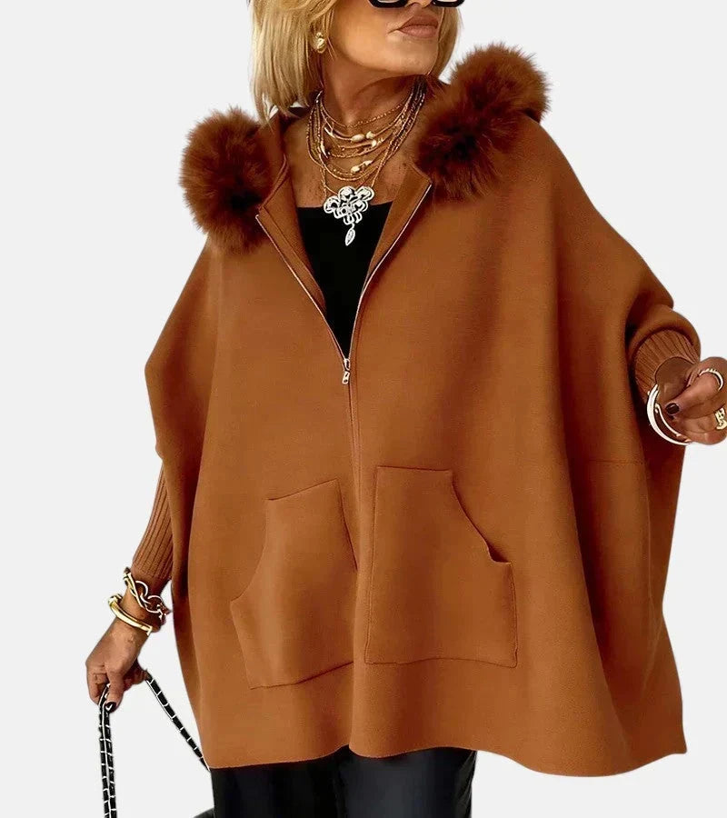 Bennett and Lowe Annabelle faux-fur collar button-front women's jacket displayed on a hanger.