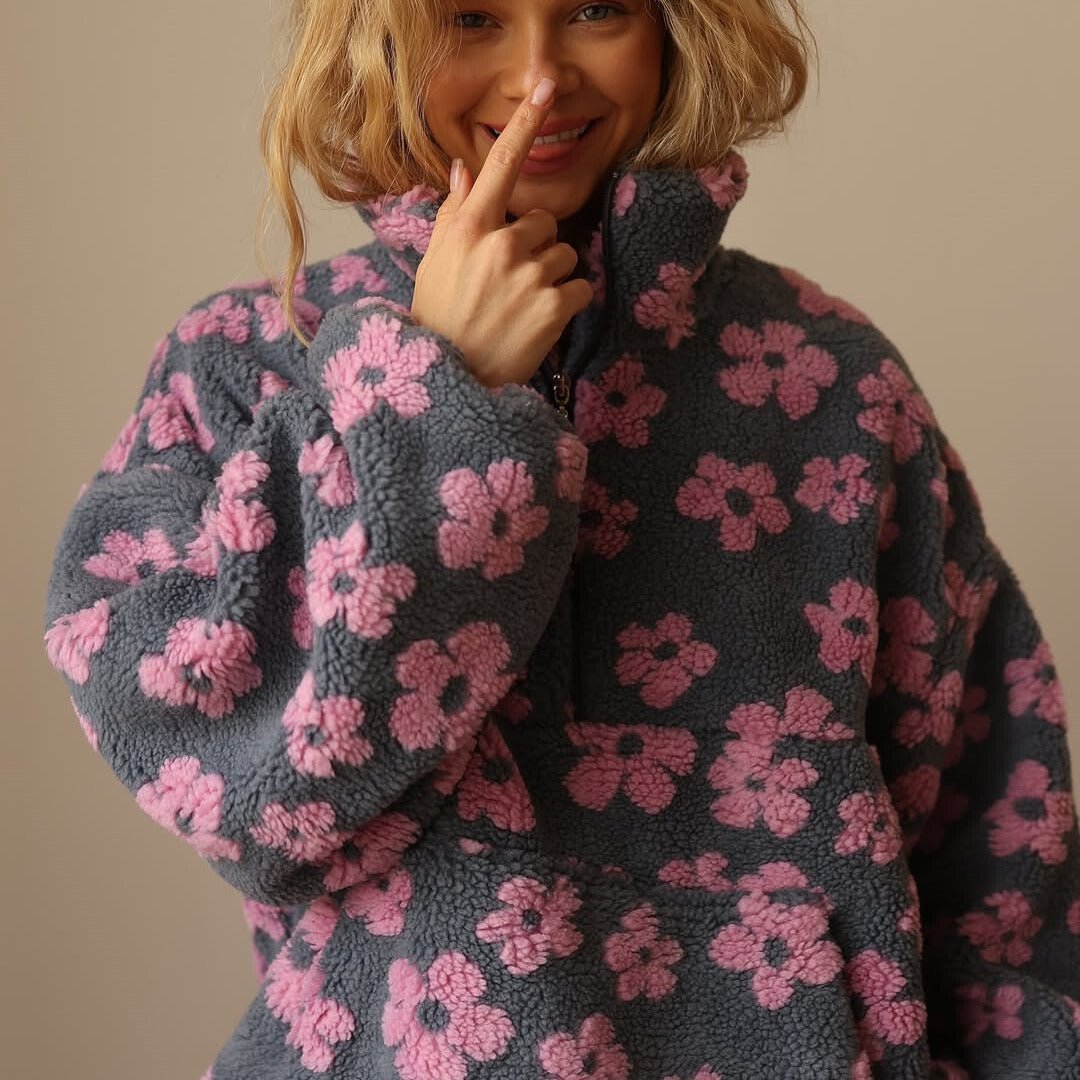 Daphne | Oversized Floral Half-Zip Pullover