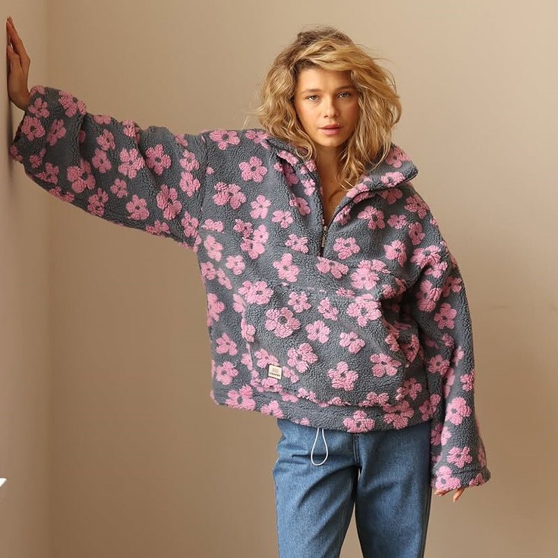 Daphne | Oversized Floral Half-Zip Pullover