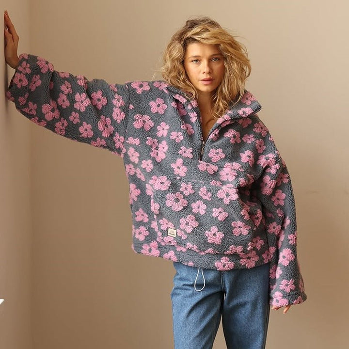 Daphne | Oversized Floral Half-Zip Pullover