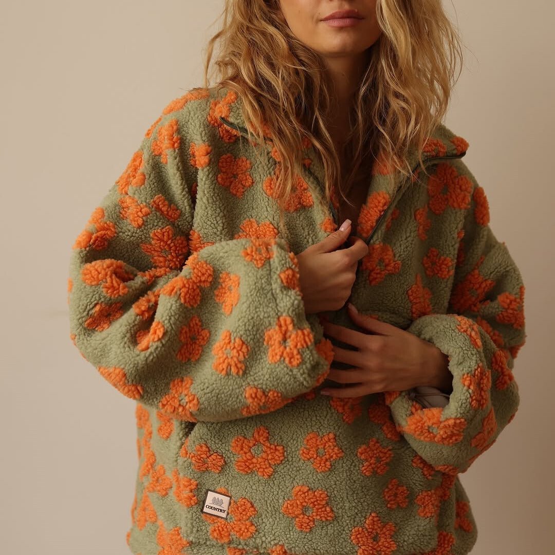 Daphne | Oversized Floral Half-Zip Pullover