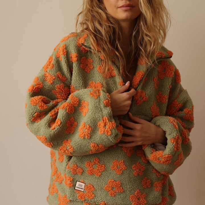 Daphne | Oversized Floral Half-Zip Pullover