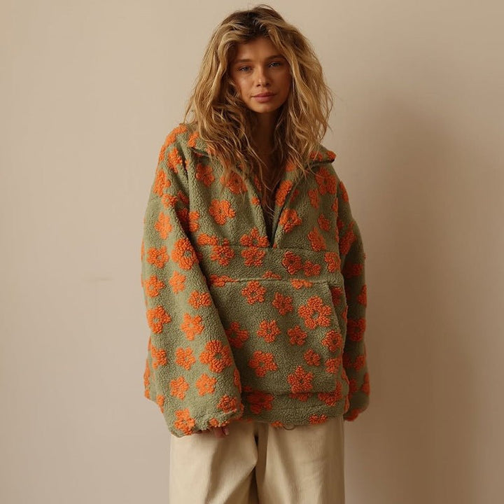 Daphne | Oversized Floral Half-Zip Pullover